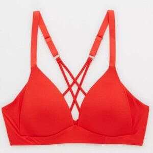 Aerie Red Real Sunnie Wireless Lightly Lined Strappy Bra Size 34C